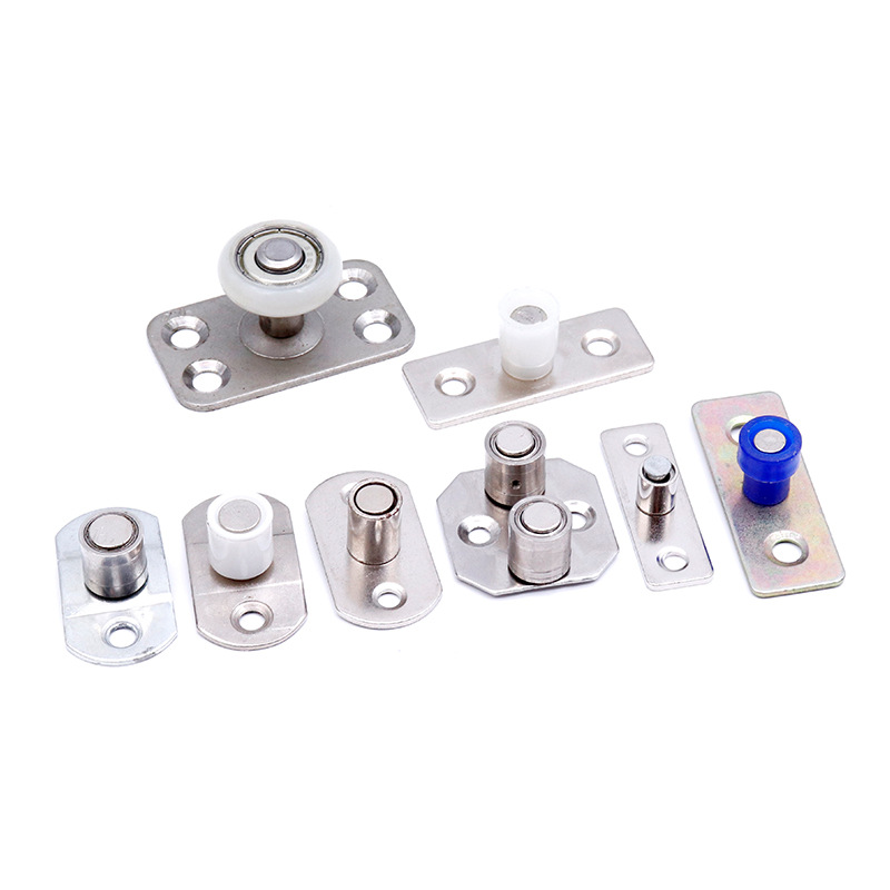 Wooden door sliding door lower wheel anti-swing locator stainless steel double-shaft lower pulley guide slotted fixed stopper