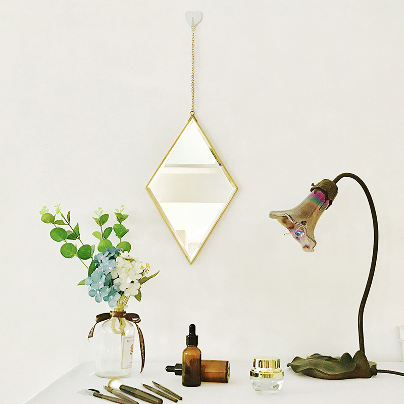 Scandinavian Style Brass Wall-Mounted Mirror Geometric Normcore Metal Copper Frame Hanging Mirror Wall Entrance Bathroom Vanity Mirror