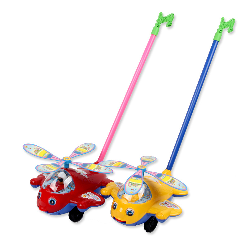 Children's hand push airplane toy tongue push Bell airplane toy baby walker wholesale hot sale