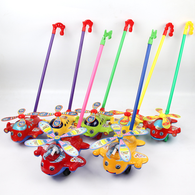 Children's hand push airplane toy tongue push Bell airplane toy baby walker wholesale hot sale