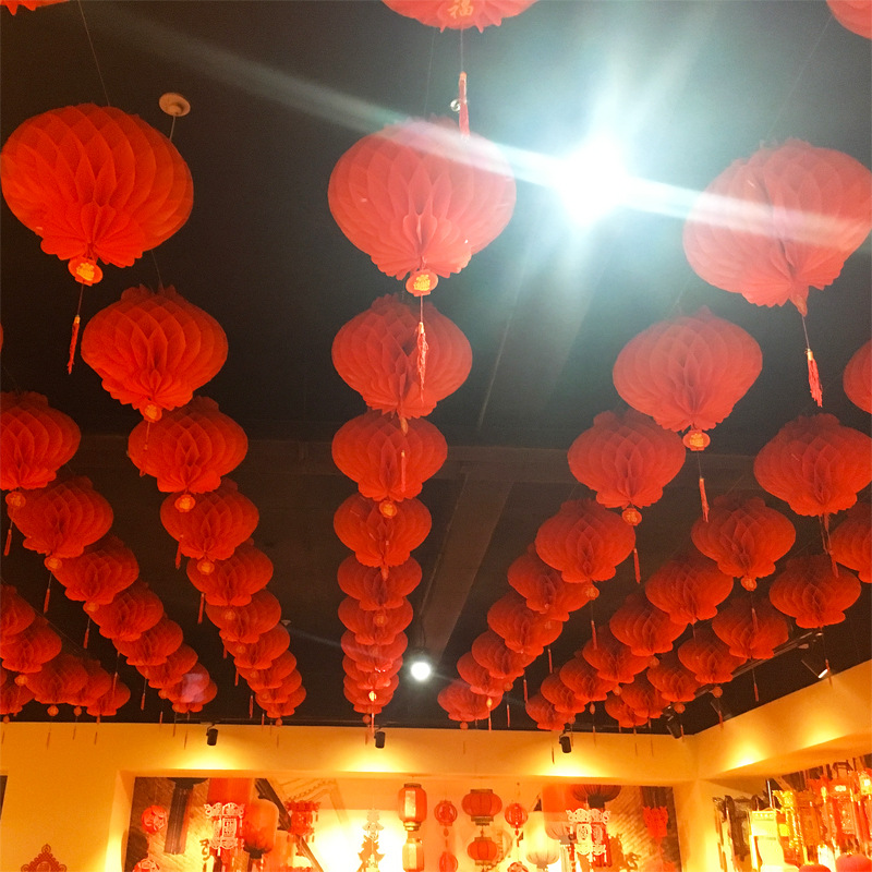[Source Wholesale] New Year's Little Red Lantern Spring Festival Wedding Plastic Paper Lantern Red Honeycomb Folding Paper Lantern