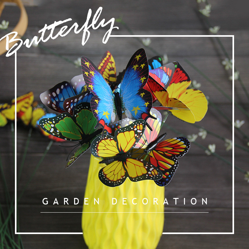 3D Stereo Pvc Artificial Butterfly Outdoor Garden Decoration Creative Gardening Layout Factory Artificial Pole Butterfly