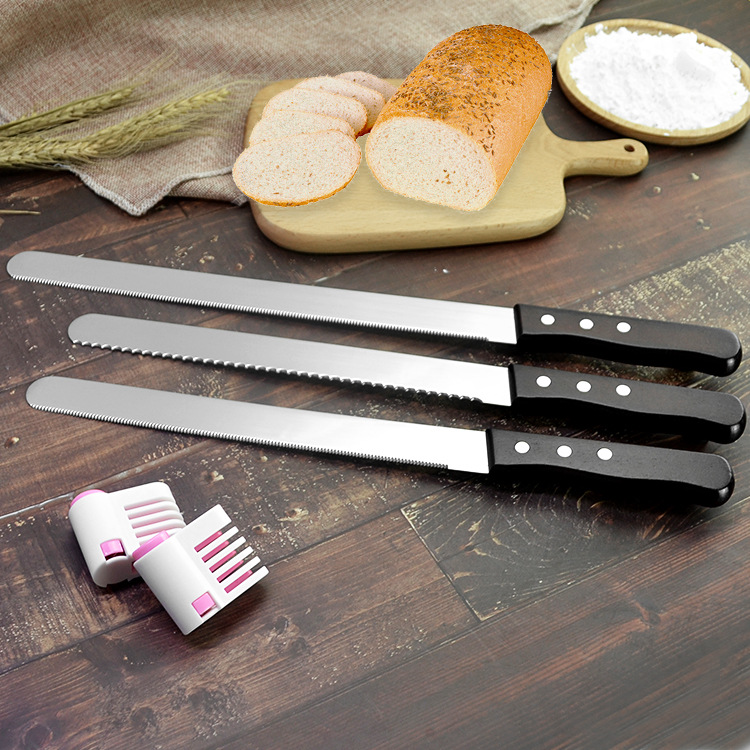Manufacturer Supplies Cake Tools Wooden Handle Toast Slicing Fruit Stainless Steel Serrated Knife Coarse Tooth Durable Bread Knife
