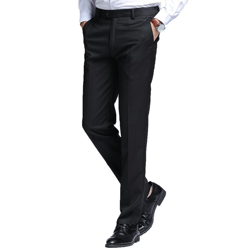 Men's Straight-Leg Dress Pants for Spring and Autumn, Business Men's Black Slim-Fit Formal Casual Dress Pants