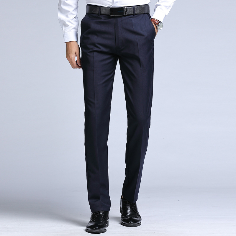Men's Straight-Leg Dress Pants for Spring and Autumn, Business Men's Black Slim-Fit Formal Casual Dress Pants