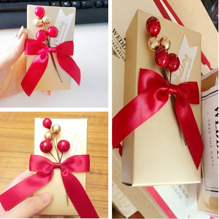 DIY handmade material simulation Golden Red Berries bouquet wedding candy box Christmas wreath decoration packaging material