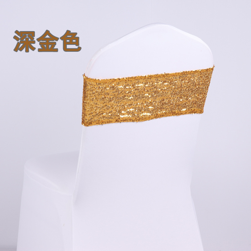 New European Style Elastic Bandage Sequin Bow Hotel Wedding Banquet Table Chair Cover Tie-free Backrest Flower