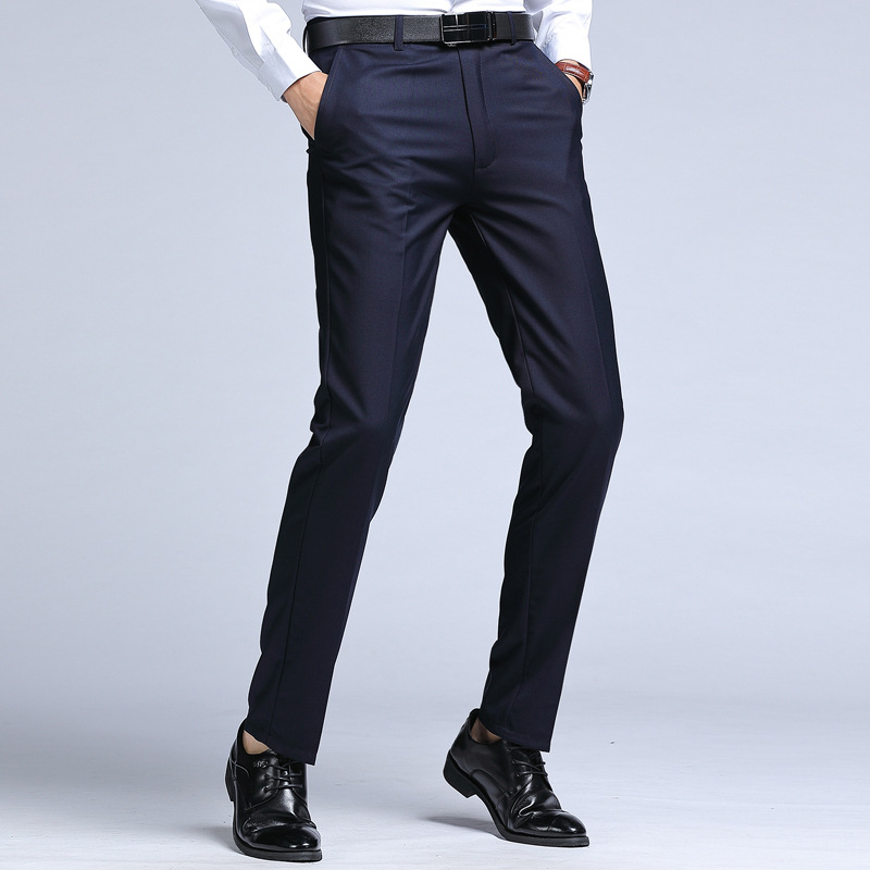 Men's Straight-Leg Dress Pants for Spring and Autumn, Business Men's Black Slim-Fit Formal Casual Dress Pants