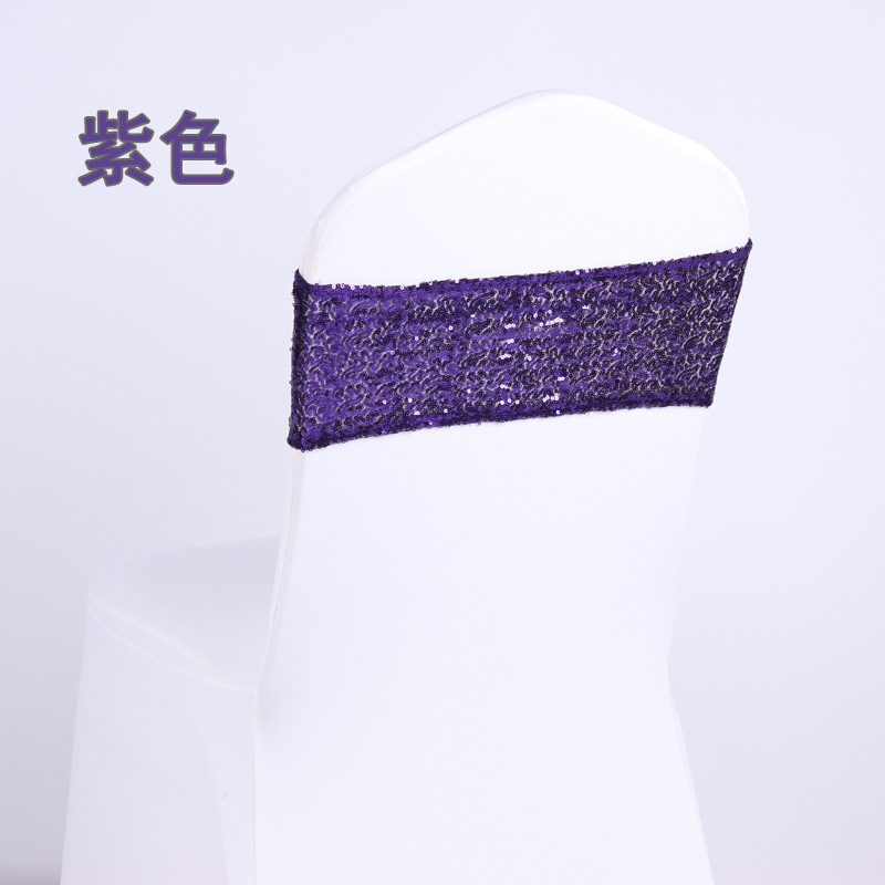 New European Style Elastic Bandage Sequin Bow Hotel Wedding Banquet Table Chair Cover Tie-free Backrest Flower