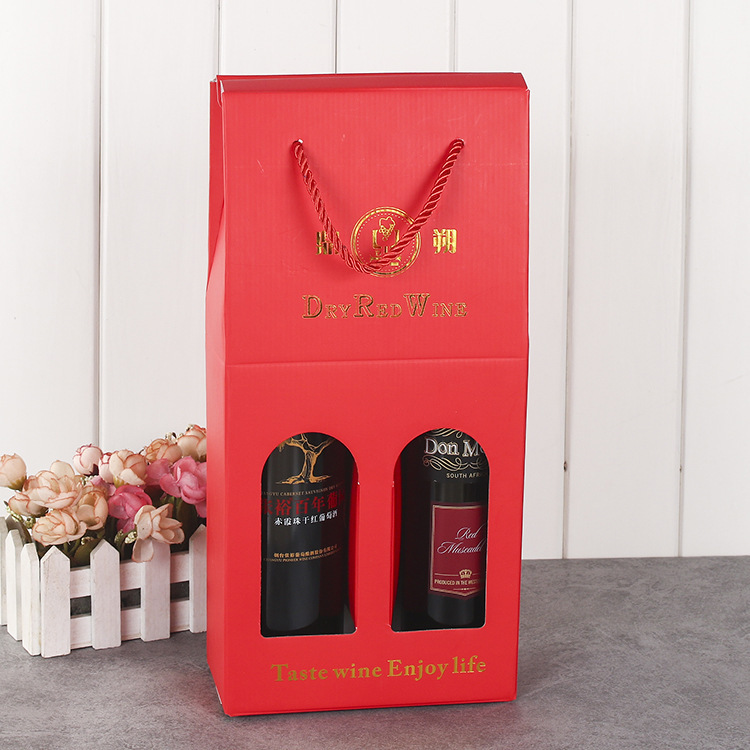 Ready-Made Red Wine Box Single Bottle Double Bottle Wine Packaging Box Red Wine Paper Bag Folding Paper Box New Year's Gift Box