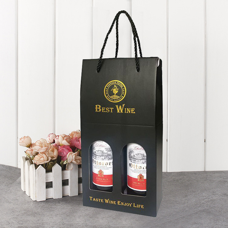 Ready-Made Red Wine Box Single Bottle Double Bottle Wine Packaging Box Red Wine Paper Bag Folding Paper Box New Year's Gift Box