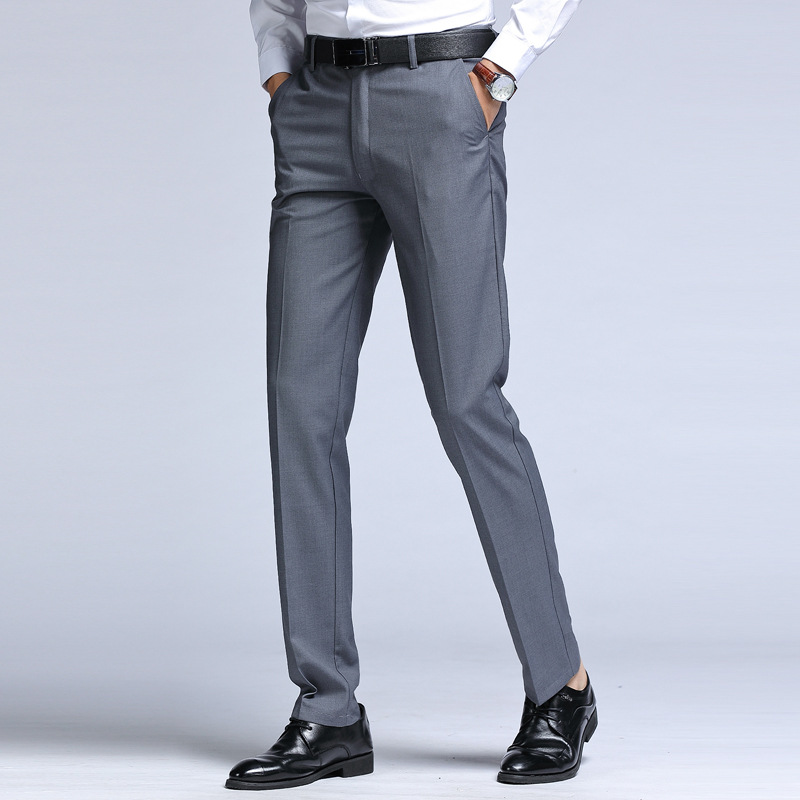 Men's Straight-Leg Dress Pants for Spring and Autumn, Business Men's Black Slim-Fit Formal Casual Dress Pants