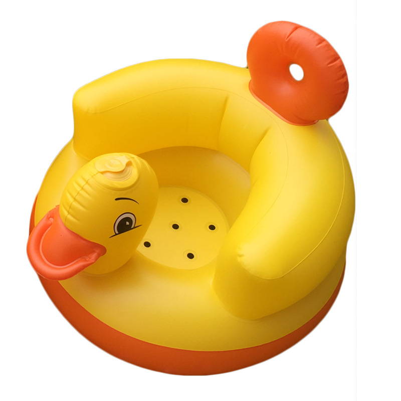 Cross-Border round bottom small yellow duck baby inflatable small sofa learning seat foldable toy pvc material