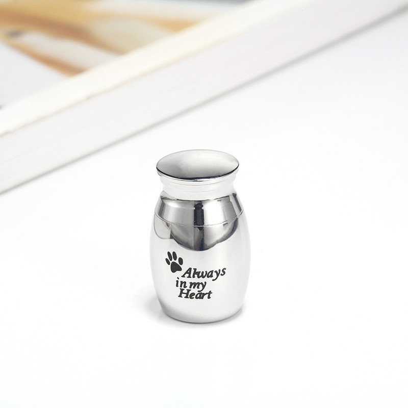 Spot wholesale perfume bottle small ornaments silver metal dog paw print urn jar Memorial pet funeral urn