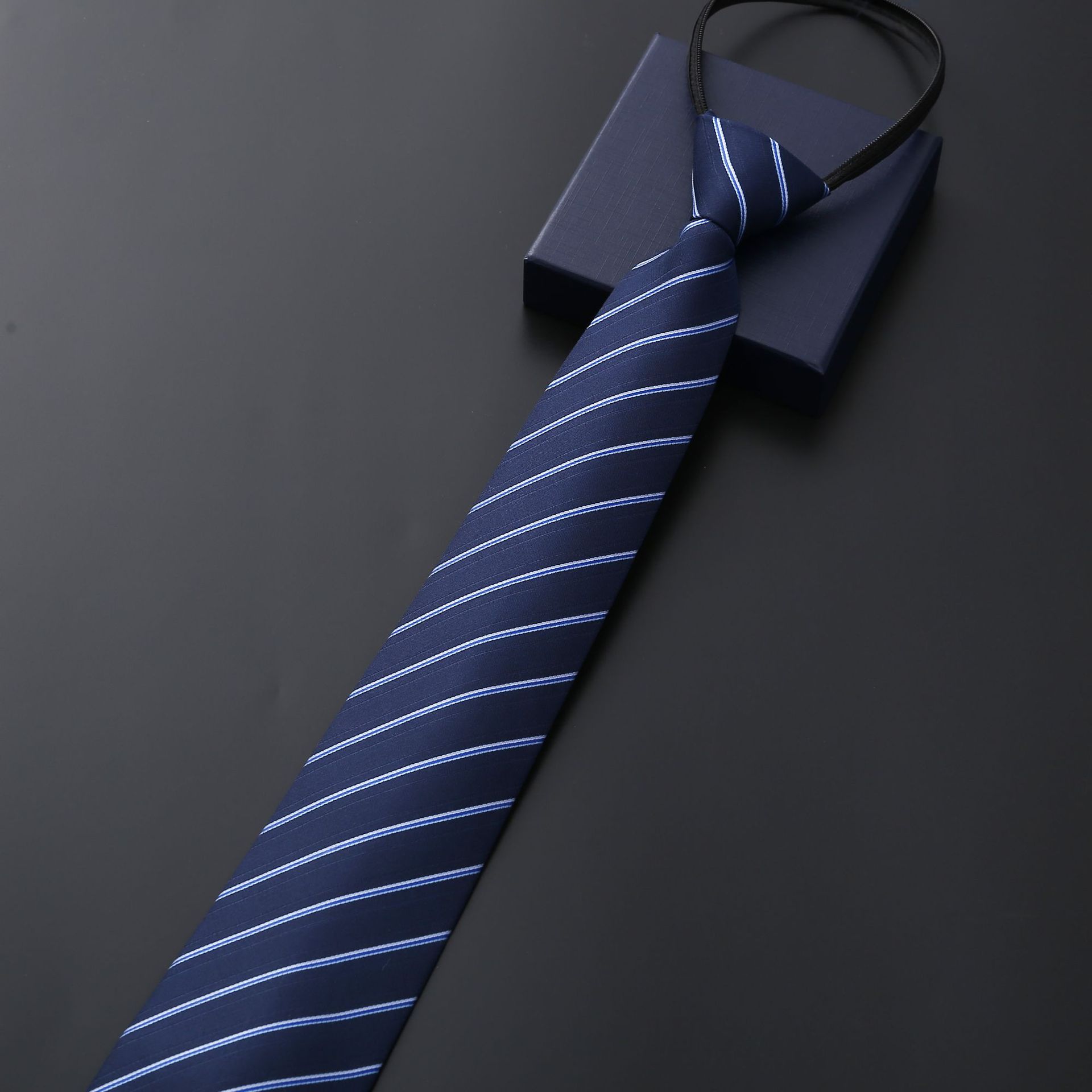 Men's Business Formal wear zipper tie bridegroom wedding blue striped Korean style black lazy tie