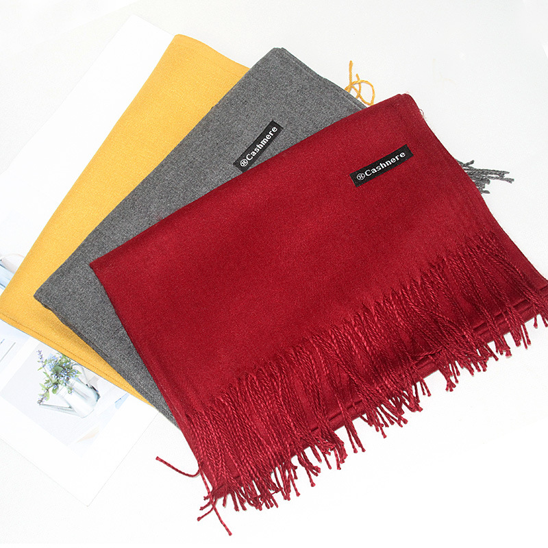 Women's Solid Color Imitation Cashmere Scarf Autumn and Winter Thickened Warm Monochrome Red Tassel Imitation Cashmere Shawl Gift