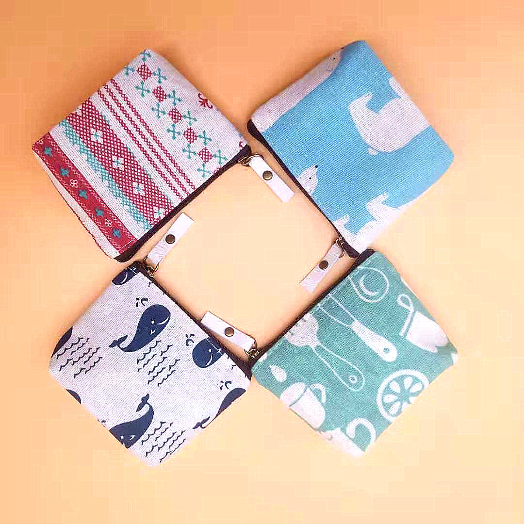 Factory Direct Supply Fresh Cartoon Key Bag Cotton and Linen Coin Purse Simple Printed Canvas Coin Bag Retro Storage Bag