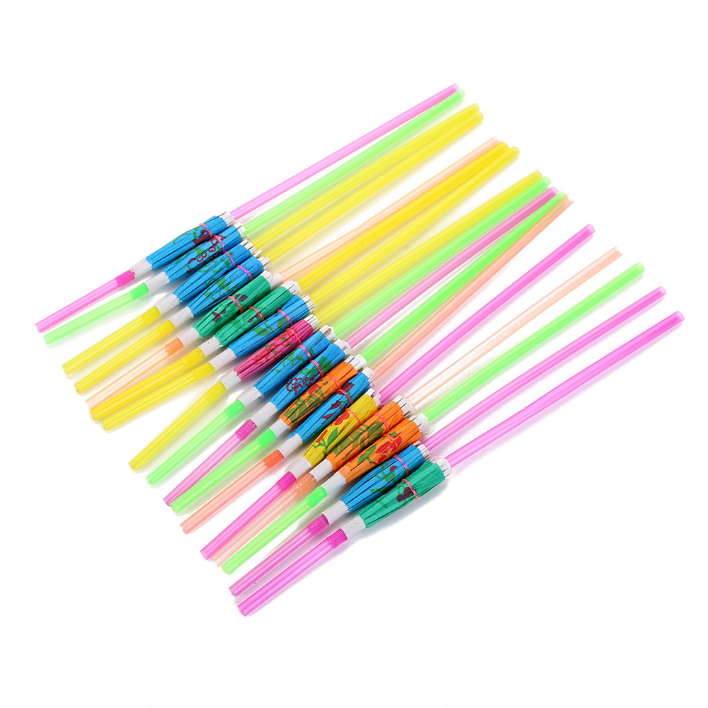 Craft Straw Party Fluorescent Umbrella Hawaiian Color Bar Umbrella Straw Disposable Curved Plastic Straw Spot