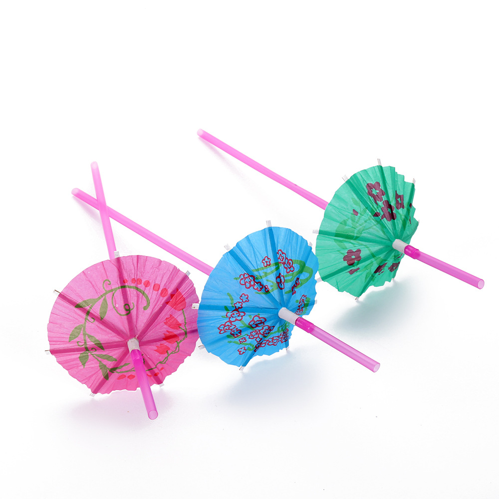 Craft Straw Party Fluorescent Umbrella Hawaiian Color Bar Umbrella Straw Disposable Curved Plastic Straw Spot