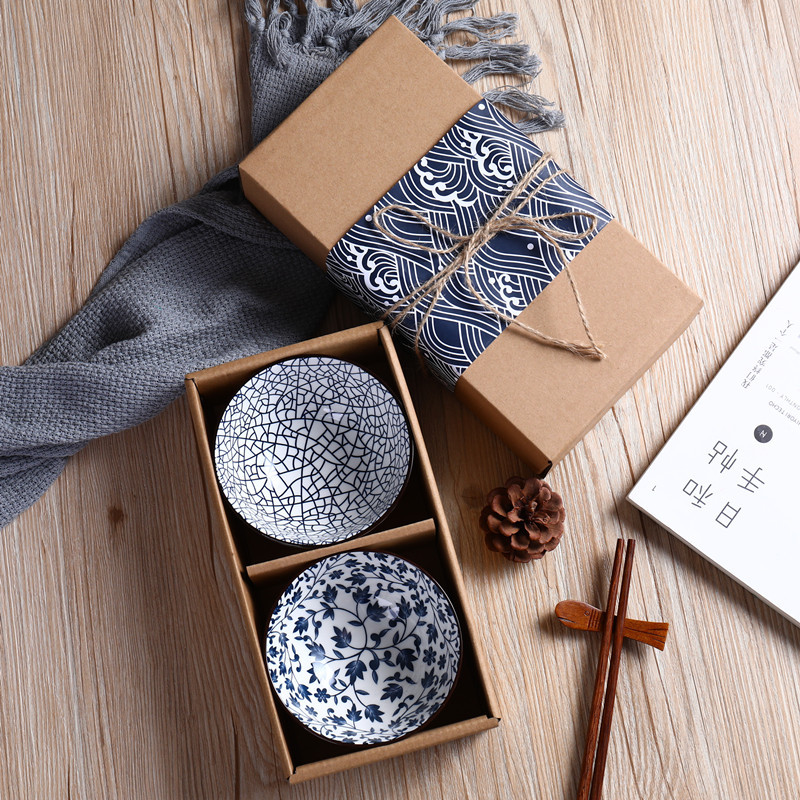 Japanese-style ceramic tableware gift Bowl set creative ceramic bowl gift box set Bowl blue and white porcelain bowl activity gift