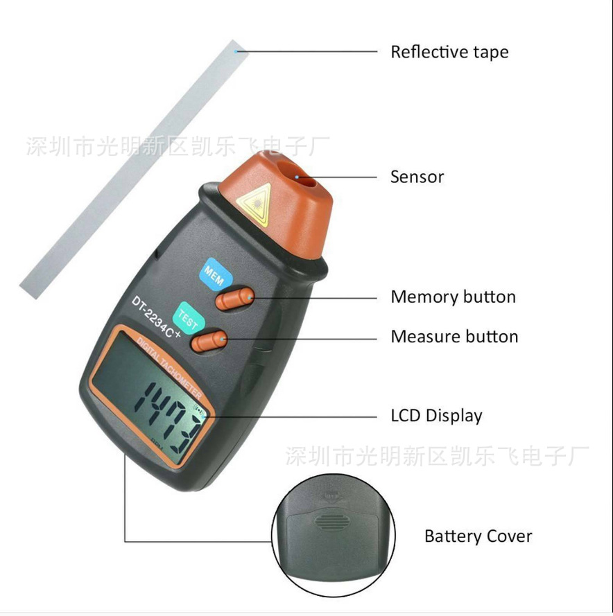 Digital Display Laser Tachometer Dt2234 C+ Mini Laser Tachometer Non-Contact Speedometer