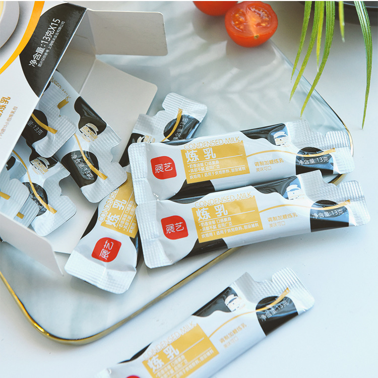 Exhibition art condensed milk 13G * 15 pieces mixed sugar condensed milk small package egg spoon liquid milk tea toast coffee home baking