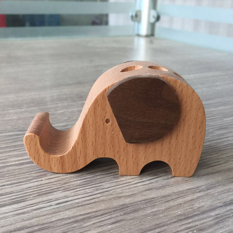Elephant pen holder creative mobile phone holder cute animal mobile phone holder wooden lazy mobile phone holder carved logo