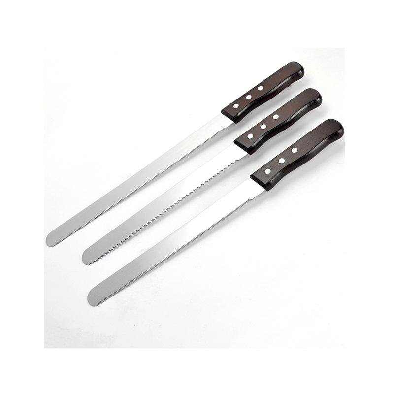 Manufacturer Supplies Cake Tools Wooden Handle Toast Slicing Fruit Stainless Steel Serrated Knife Coarse Tooth Durable Bread Knife