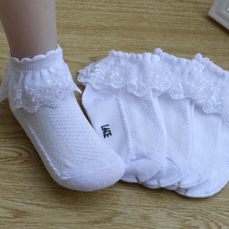 Children's Lace Socks Girls Cotton Socks Spring and Autumn Thin Summer Japanese Lace Princess Short Socks Baby White Dance