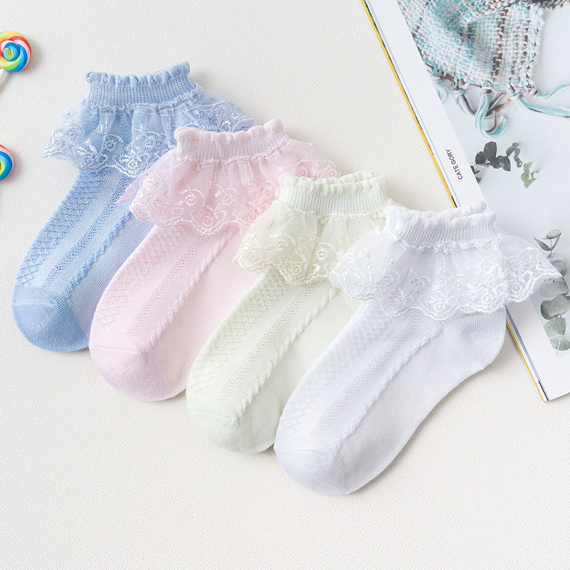 Children's Lace Socks Girls Cotton Socks Spring and Autumn Thin Summer Japanese Lace Princess Short Socks Baby White Dance