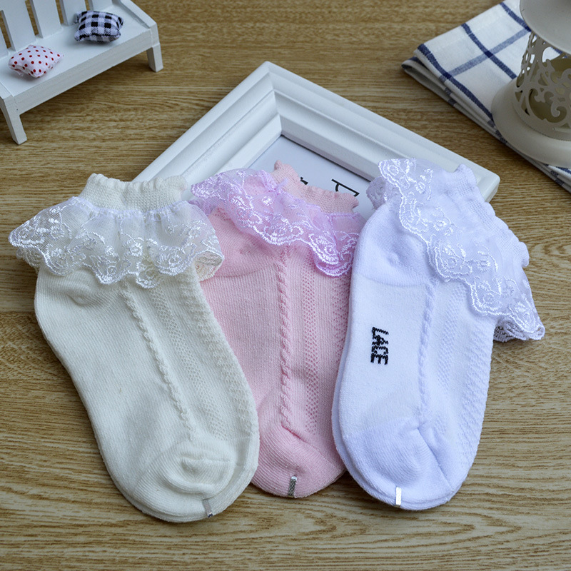 Children's Lace Socks Girls Cotton Socks Spring and Autumn Thin Summer Japanese Lace Princess Short Socks Baby White Dance