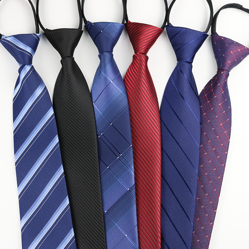 Factory Black Men's Tie Striped Blue Business Tie Lazy People Knot Free Zipper Tie in stock Wholesale