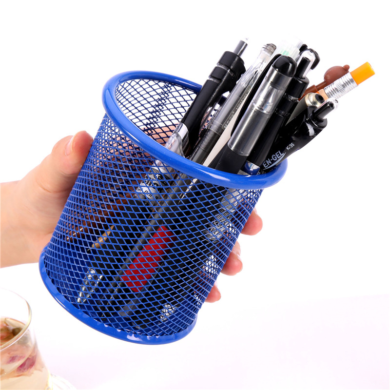 Wrought Iron Color Round Mesh Metal Square Hollow Pen Holder Student Stationery Desktop Office Supplies Storage Ornaments
