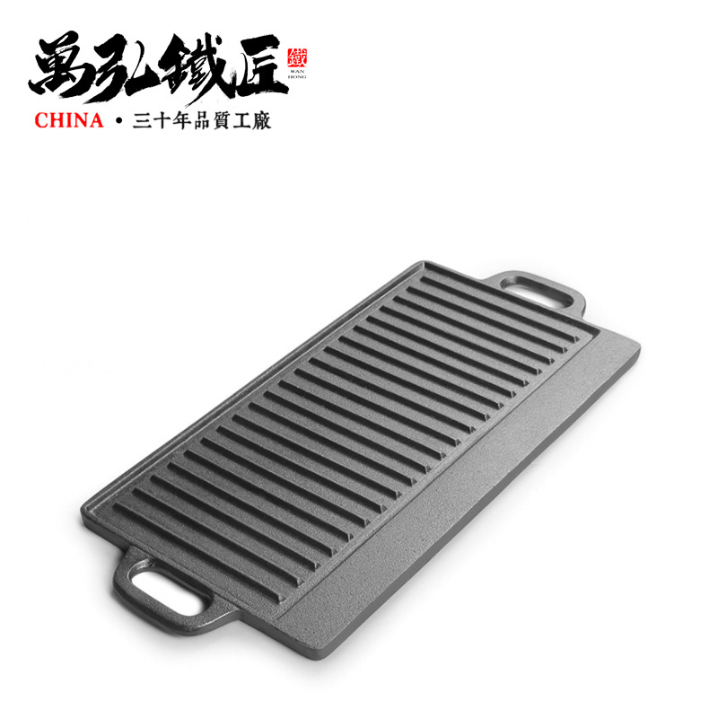 Прямые поставки чугунной кастрюли с двойными ручками для выпечки на открытом воздухе 202-203 двусторонняя сковорода для барбекю прямоугольная