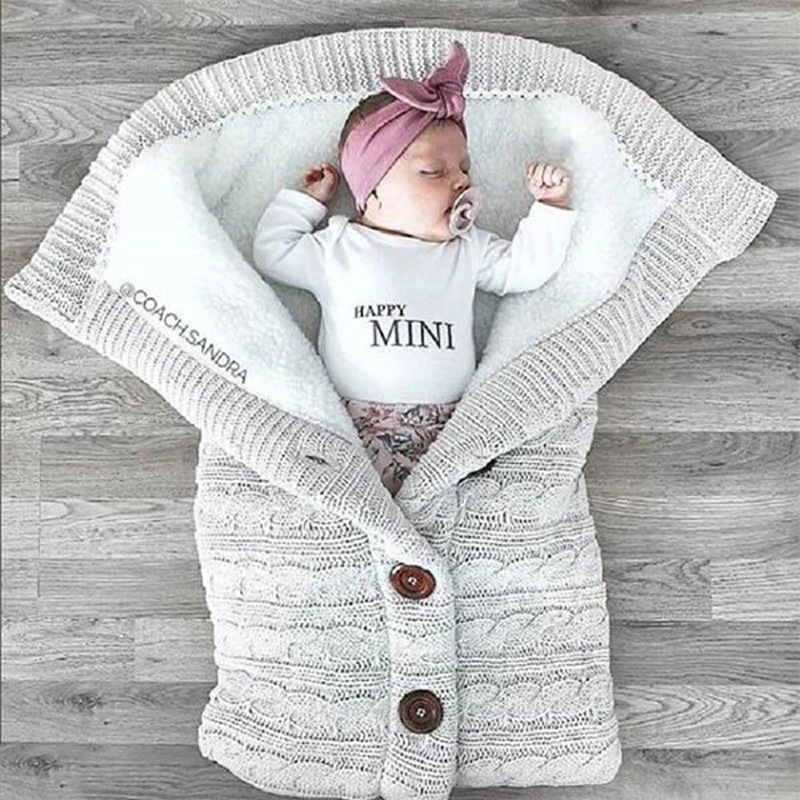 Spring Autumn Winter Knitted Sleeping Bag Baby Carriage Sleeping Bag Swaddling Cart Sleeping Bag Button Twist Sleeping Bag fleece-lined Thickened Bag