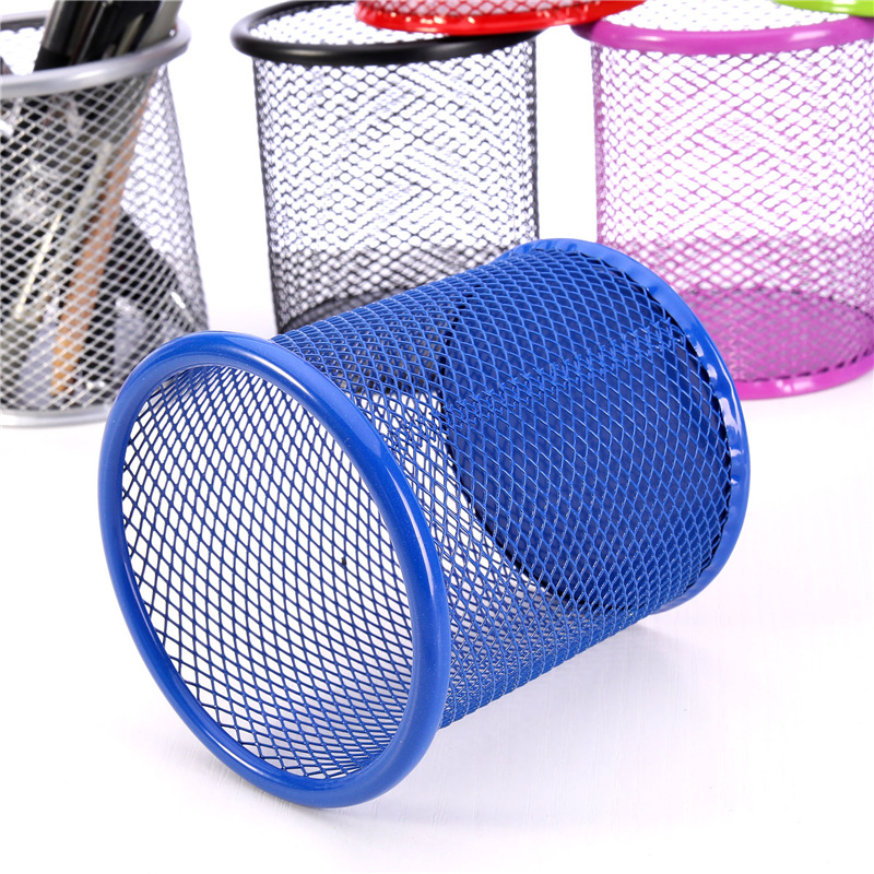 Iron Colorfuled Round Grids Metal Square Cut Out Pen Holder Student Stationery Desktop Office Supplies Storage Ornaments