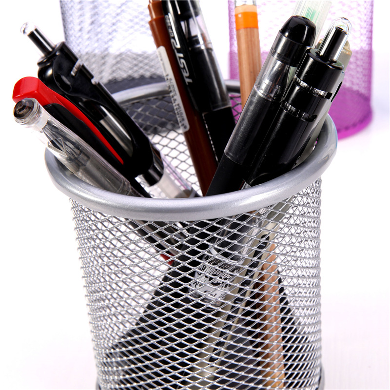 Iron Colorfuled Round Grids Metal Square Cut Out Pen Holder Student Stationery Desktop Office Supplies Storage Ornaments