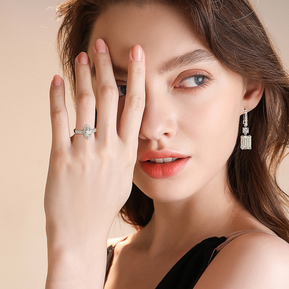 Shipei jewelry foreign trade with 925 silver 8*11 high carbon diamond earrings rectangular chamfer car flat 4 karat ear hook women