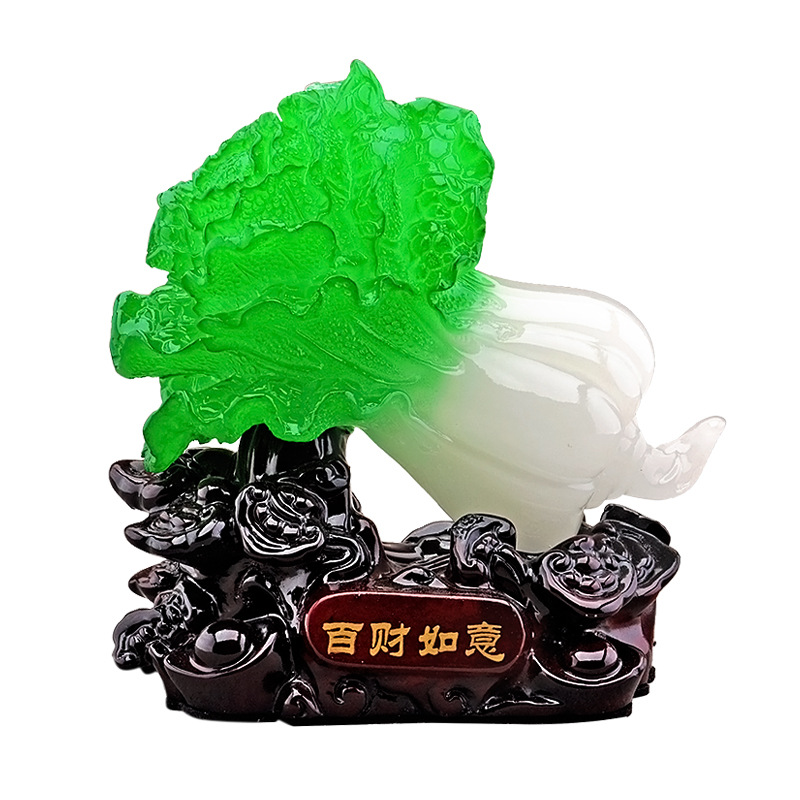 Car Interior Accessories: Resin Crafts of a Golden Toad with Faux Jade Cabbage Ornament for Good Fortune and Prosperity