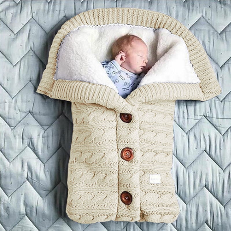 Spring Autumn Winter Knitted Sleeping Bag Baby Carriage Sleeping Bag Swaddling Cart Sleeping Bag Button Twist Sleeping Bag fleece-lined Thickened Bag
