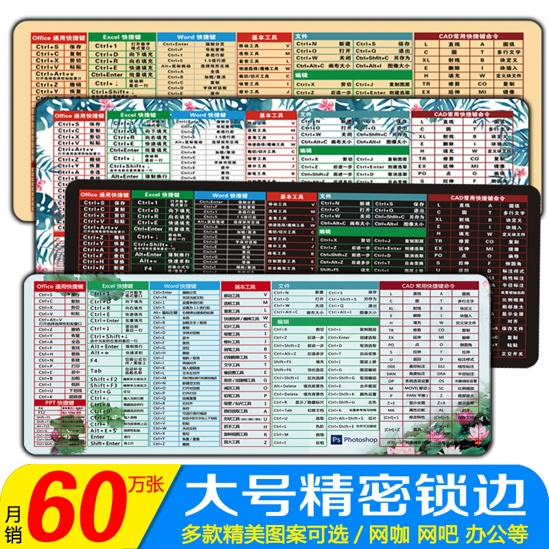 Advertising Mouse Pad Customized with Douyin Same Style Edge-Locking Shortcut Keys Customized with Edge-Wrapped Large Cartoon Internet Cafe Table Mat