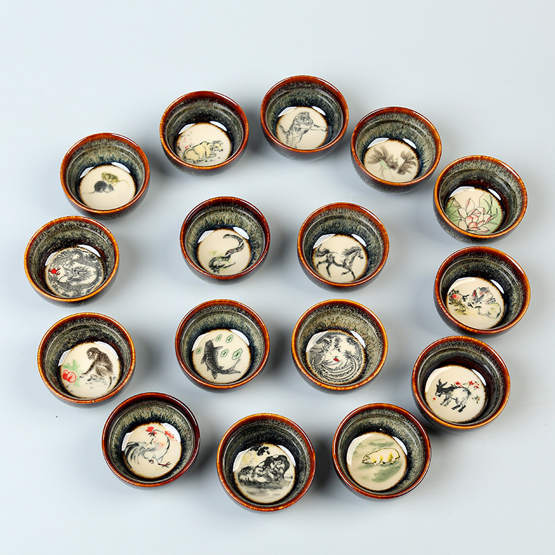 Custom-Made 12 Zodiac Master Cups Ceramic Tea Cups Underglaze Color Kung Fu Tea Set Couple Cups Personal Batch