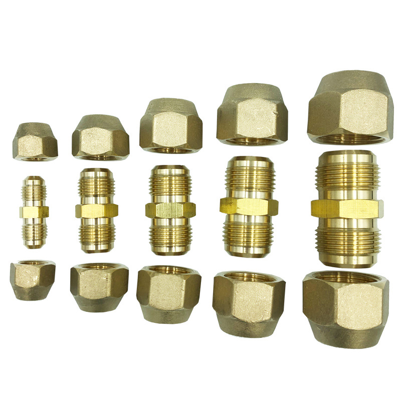 Supply brass butt joint double air conditioner copper pipe Nazi Butt Head with nut nut extended refrigeration fittings
