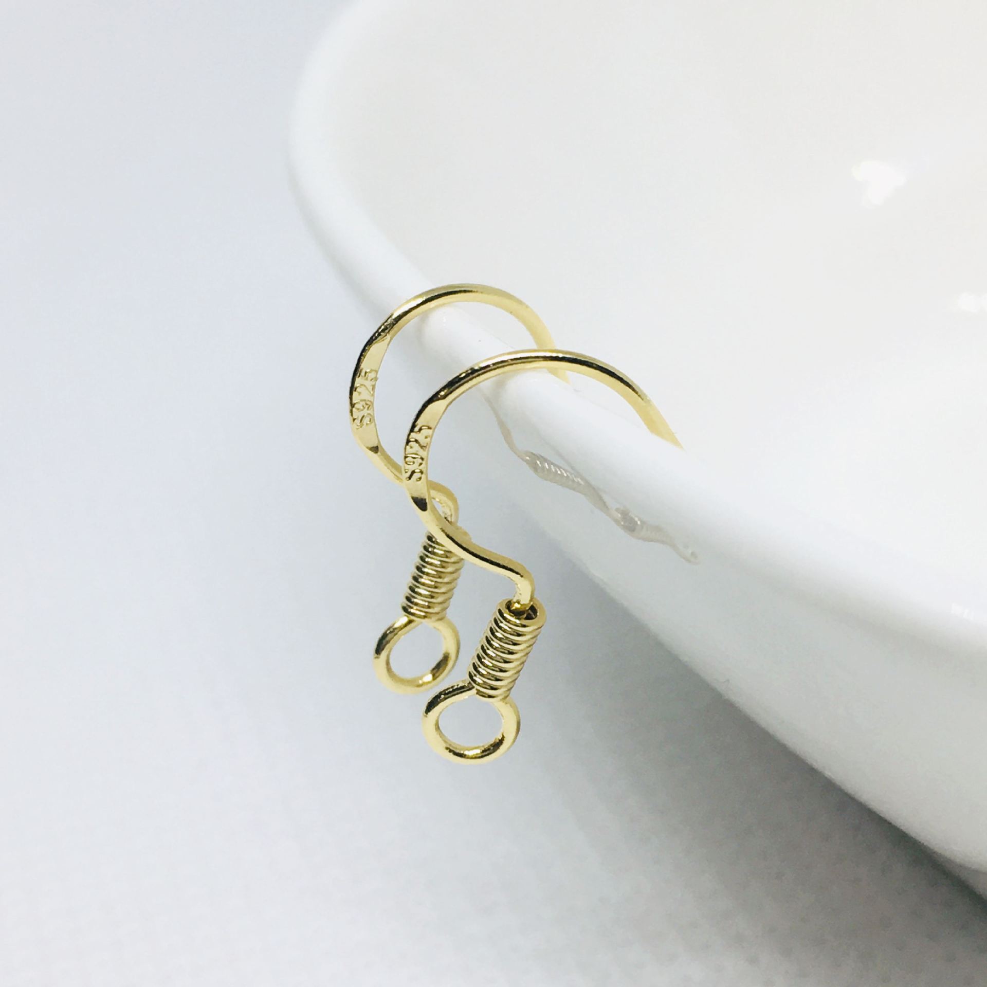 14K Gold-Plated Engraved 925 Stamped Ear Hook Earring Accessories, Made of Nickel-Free Hypoallergenic White Copper, Real Gold Color Retention