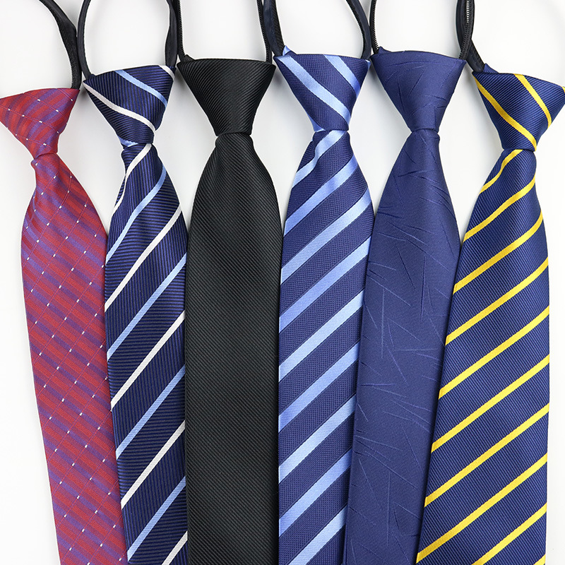 Factory Black Men's Tie Striped Blue Business Tie Lazy People Knot Free Zipper Tie in stock Wholesale