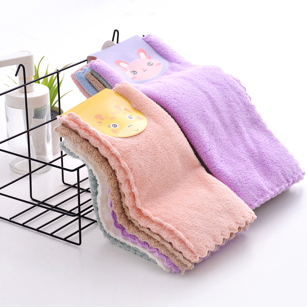 Warp knitted coral fleece lace square towel 30*30 thick absorbent soft kitchen dishwashing cloth small handkerchief logo