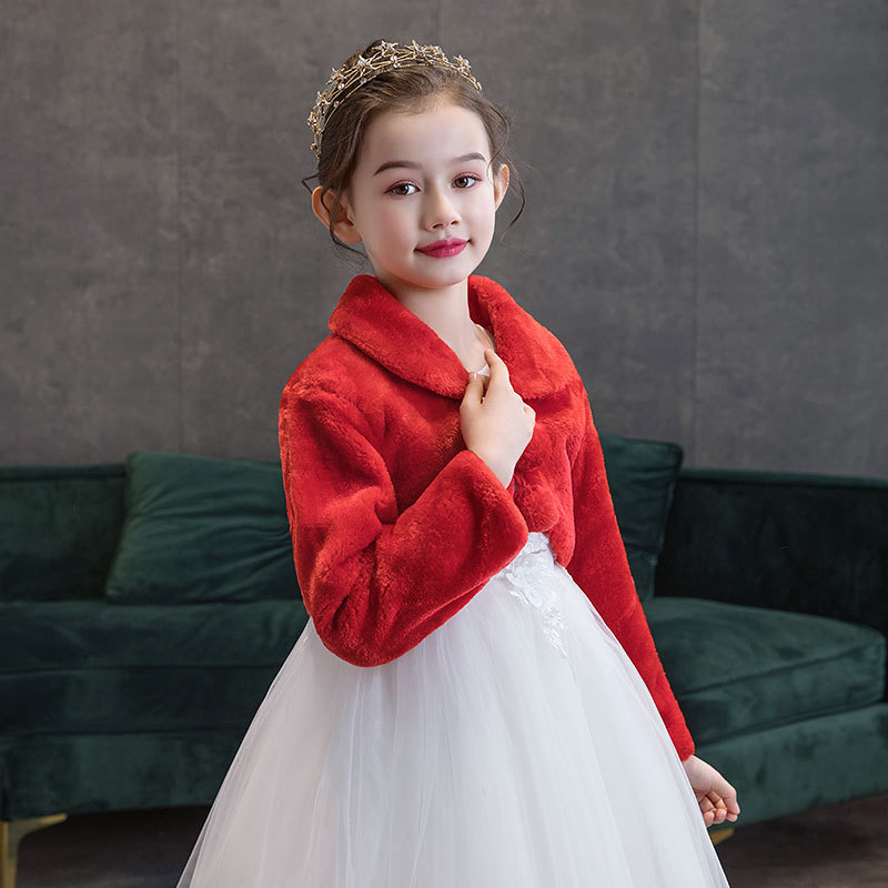 2021 Autumn and Winter Children's Wool Shawl Girls' Jackets Flower Girl Dresses Matching Jackets Children's Performance Clothes Waistoutwear Sleeves