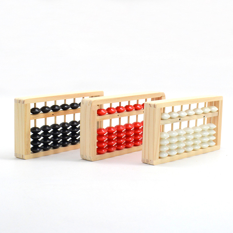 7 Gears 5 Beads Wooden Small Abacus for Kidsren to Learn Abacus Students Abacus Mental Arithmetic Black Beads White Beads Small and Lightweight