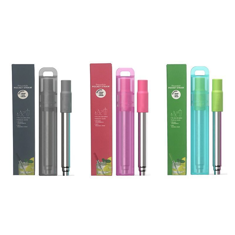 New cross-border stainless steel telescopic straw creative 304 stainless steel milk tea metal folding straw environmental protection straw