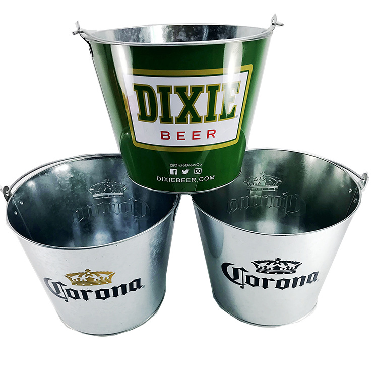 Ice Bucket Galvanized Iron Metal Beer Bucket 5 Liter Galvanized Iron Ice Bucket Round Tinplate Galvanized Iron Ice Bucket